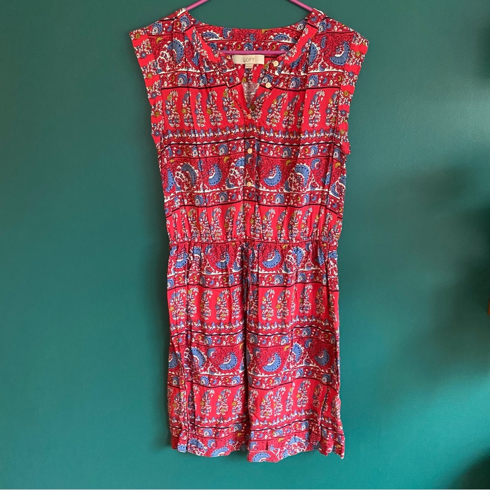 LOFT Red Floral Paisley Dress